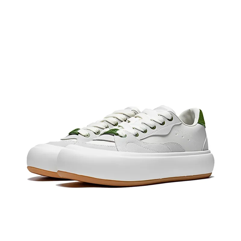 LiNing Puff Platform Anti Slip Wear Resistant Low Top Casual Shoes Women's Gray White Green-2