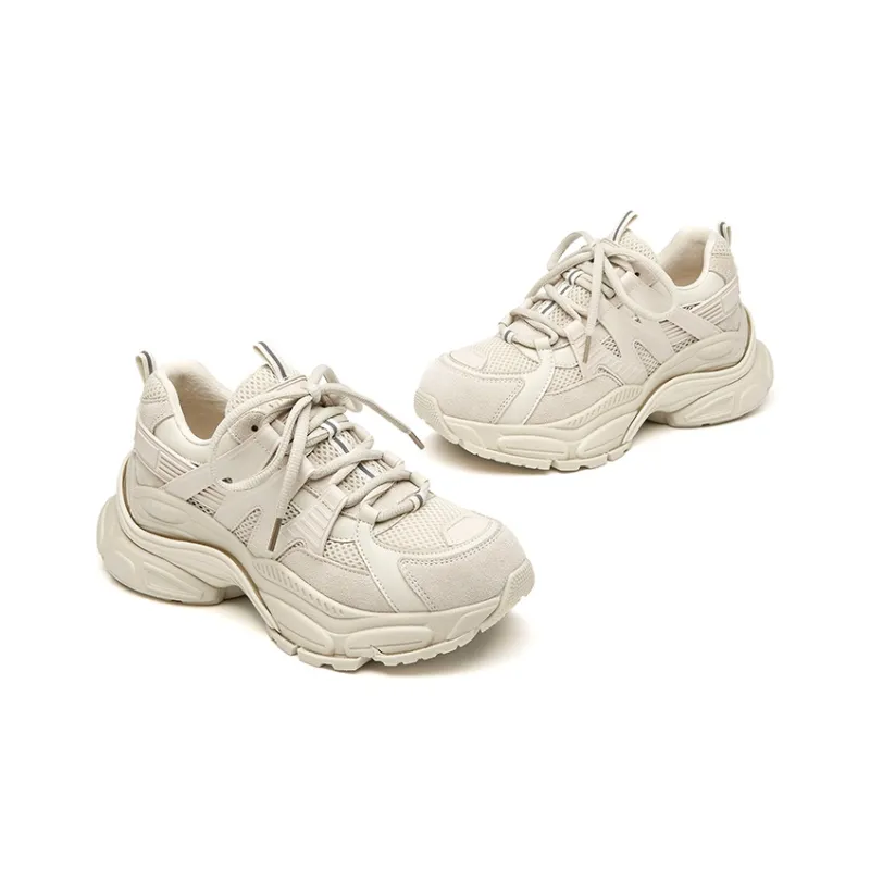 Beau Today Cow Wool Coverage Height Increasing Breathability Low Top Chunky Sneakers 6cm Women's Ecru-3