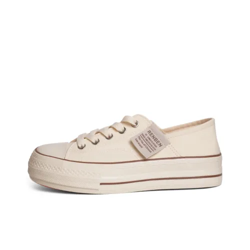 RENBEN Canvas Shoes Women's Low-Top Beige