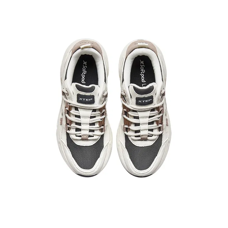 XTEP Urban Life Anti Slip Wear Resistant Low Top Chunky Sneakers Women's White Black-1