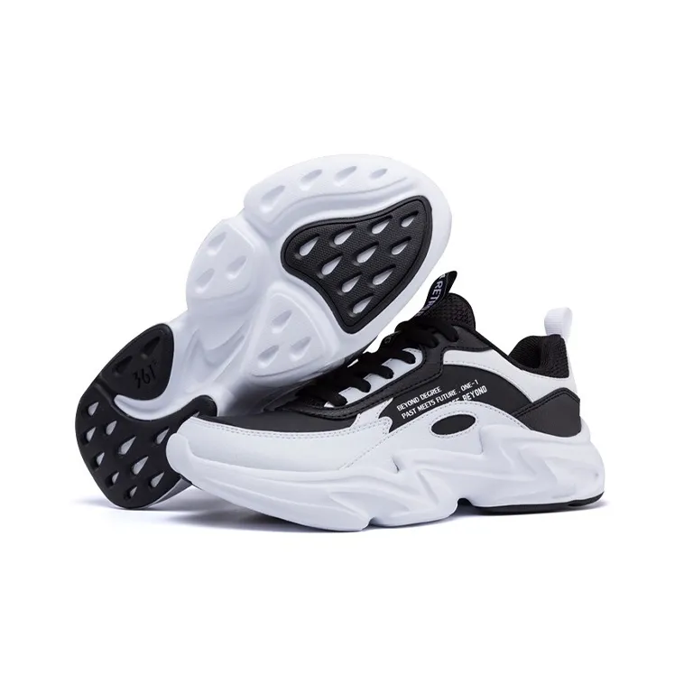 361° Wear resistant Non slip And Breathable Low Top Chunky Sneakers Women's White Black-3