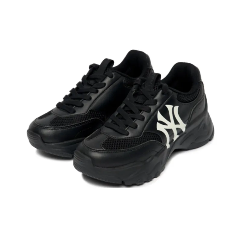 MLB Big Ball Chunky Mesh Cushioning Anti Slip Wear Resistant Breathability Low Top Chunky Sneakers Unisex Black-2