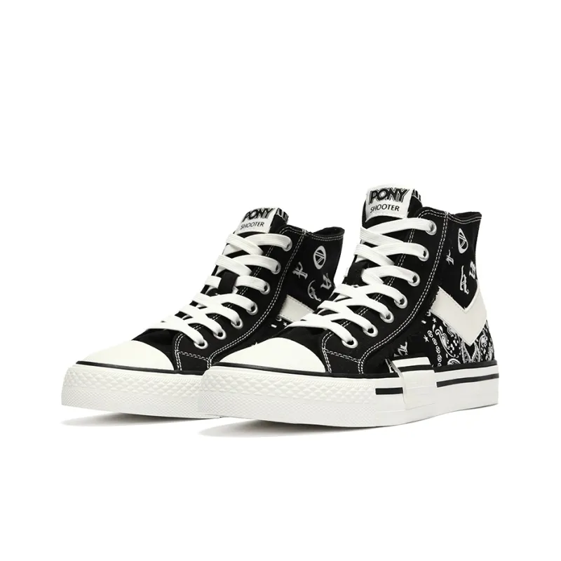 PONY Shooter Anti Slip Wear Resistant Lightweight Cushioning Breathable High Top Canvas Shoes Women's Black-2