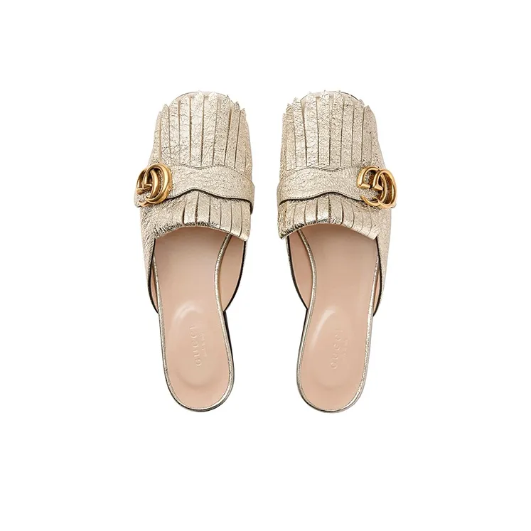 GUCCI Gold Marmont Leather Mules-2
