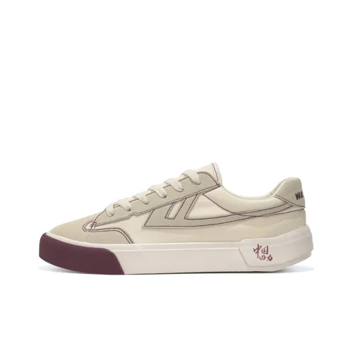 WARRIOR Canvas Shoes Unisex Low-Top Beige/Burgundy