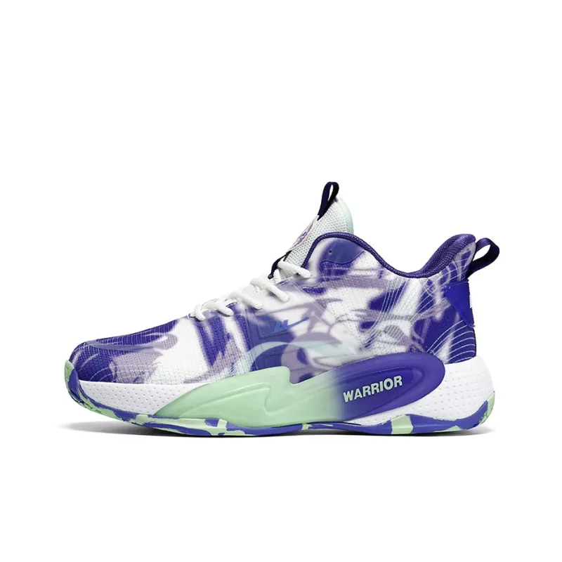 Warrior Mid Top Basketball Shoes Unisex Purple White-0