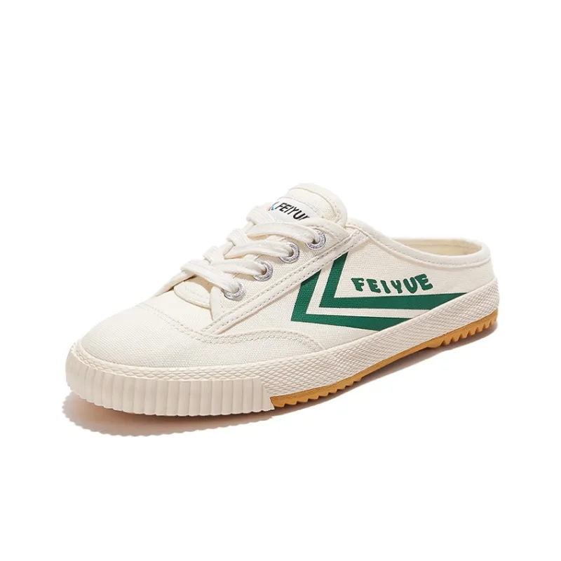 Feiyue Slip-Resistant Low-Top Canvas Shoes Unisex Beige Green-2