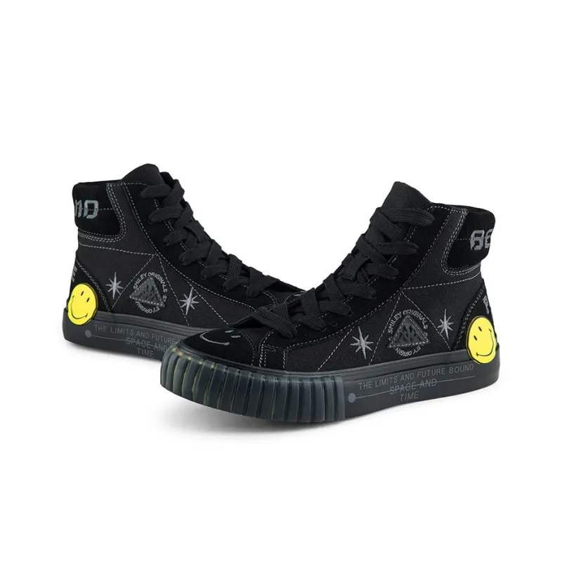Kappa SMILEY Collaboration Wear Resistant High Top Canvas Shoes Unisex Black-3