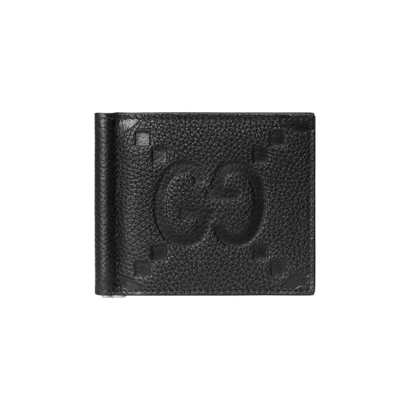 GUCCI Leather Wallet Large Size Men's Black-0