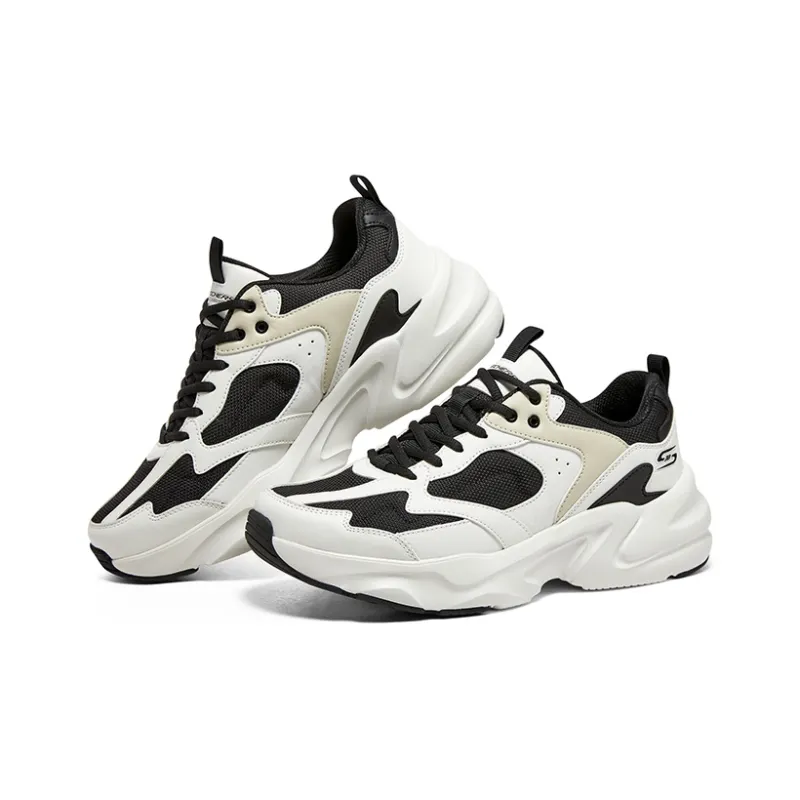 Skechers D'LITES Surfing Non slip Wear resistant Shock Absorption Low Top Chunky Sneakers Men's White Black Beige-3