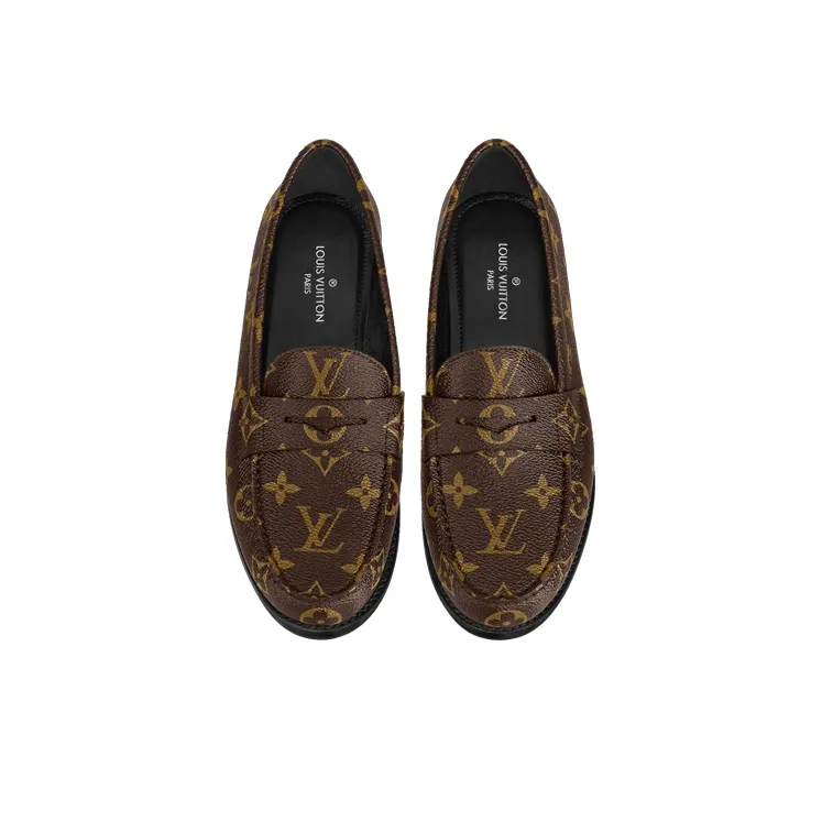 LOUIS VUITTON Monogram Leather Logo Loafers 'Brown' Women's-3