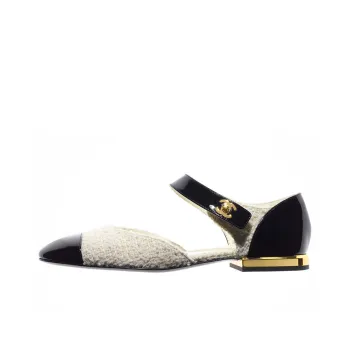 CHANEL Flat Shoes Women's White Black