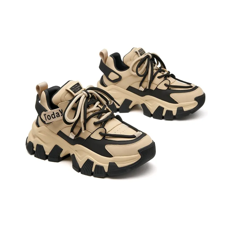 Beau Today Cushioned Slip-Resistant Chunky Sneakers Women's Apricot Black-2