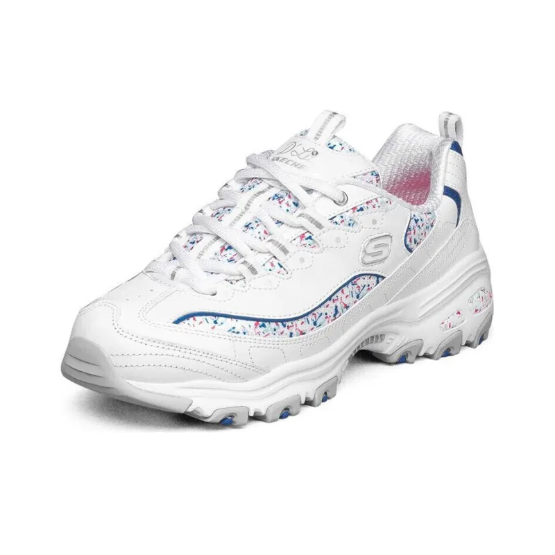 Skechers D'LITES 1.0 Cushioning Anti Slip And Wear Resistant Low Top Chunky Sneakers Women's White Pink Blue-2