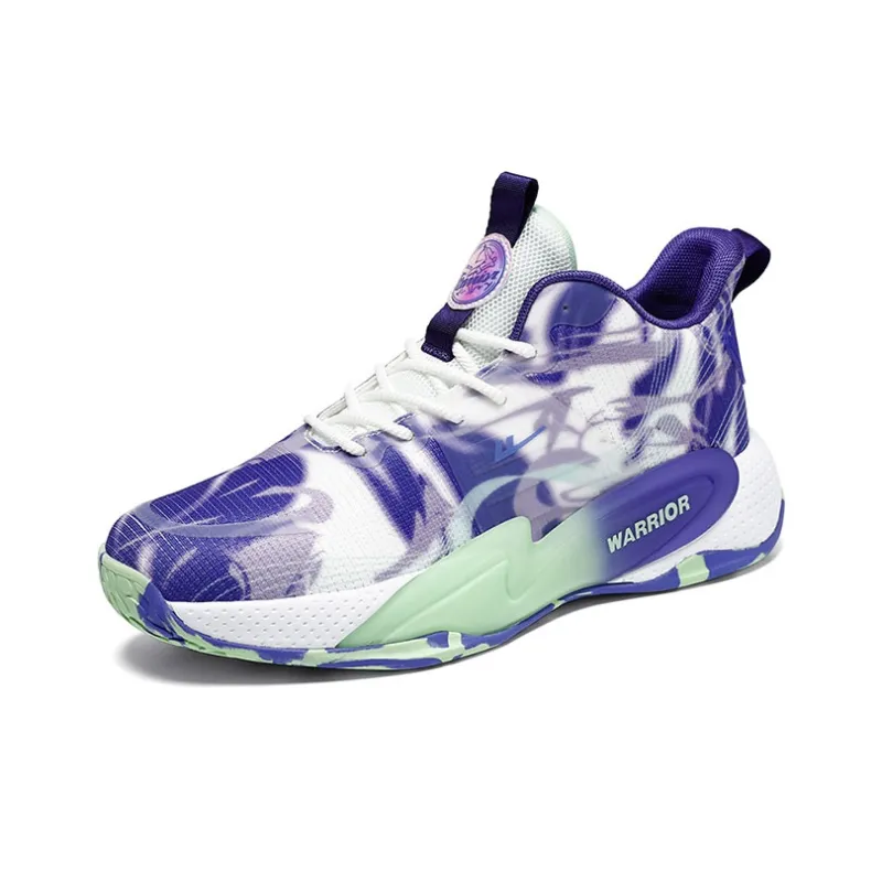 Warrior Mid Top Basketball Shoes Unisex Purple White-1