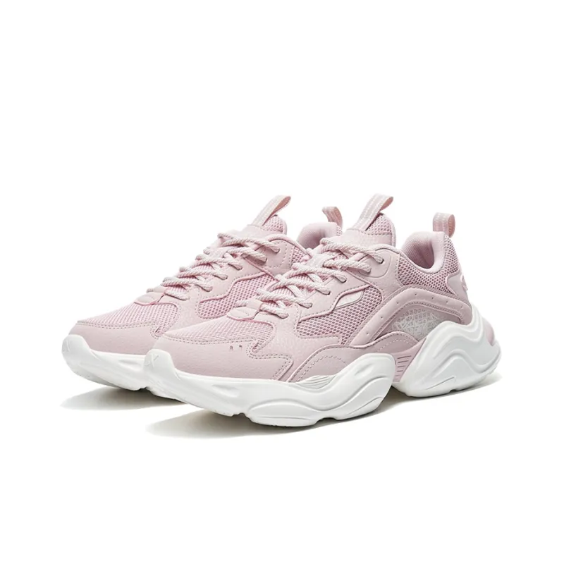 XTEP Cushioning Anti Slip And Wear Resistant Low Top Chunky Sneakers Women's Light Pink-1