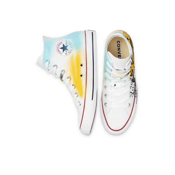 Converse Hand Painted Chuck Taylor All Star High Top Canvas Shoes White/Yellow/Blue-4