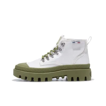 Palladium Pampa Wear Resistant High Top Canvas Shoes Unisex Bright White Green