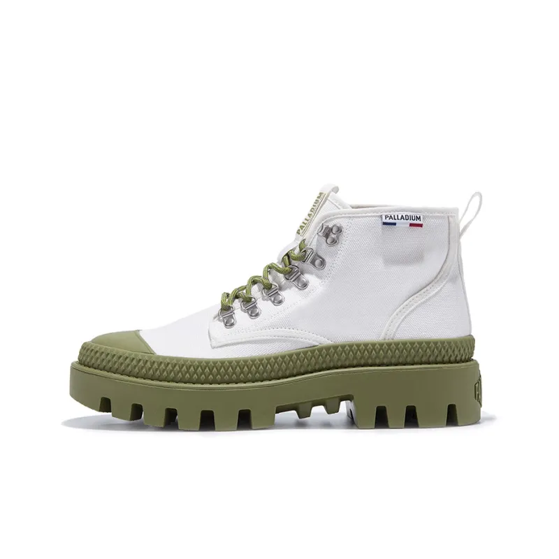 Palladium Pampa Wear Resistant High Top Canvas Shoes Unisex Bright White Green-0