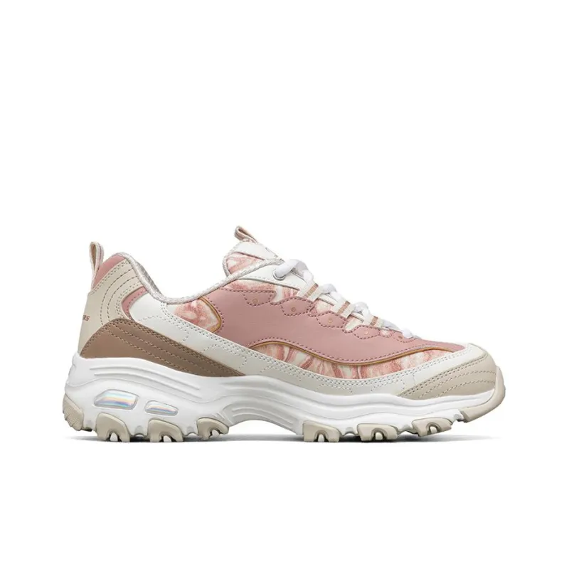 Skechers D'LITES 1.0 Cushioning Anti Slip Wear Resistant Breathability Low Top Chunky Sneakers Women's Pink White-1