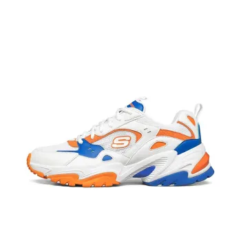 Skechers Stamina V2 Cushioning Anti Slip Wear Resistant Breathability Low Top Chunky Sneakers Men's White Orange Blue