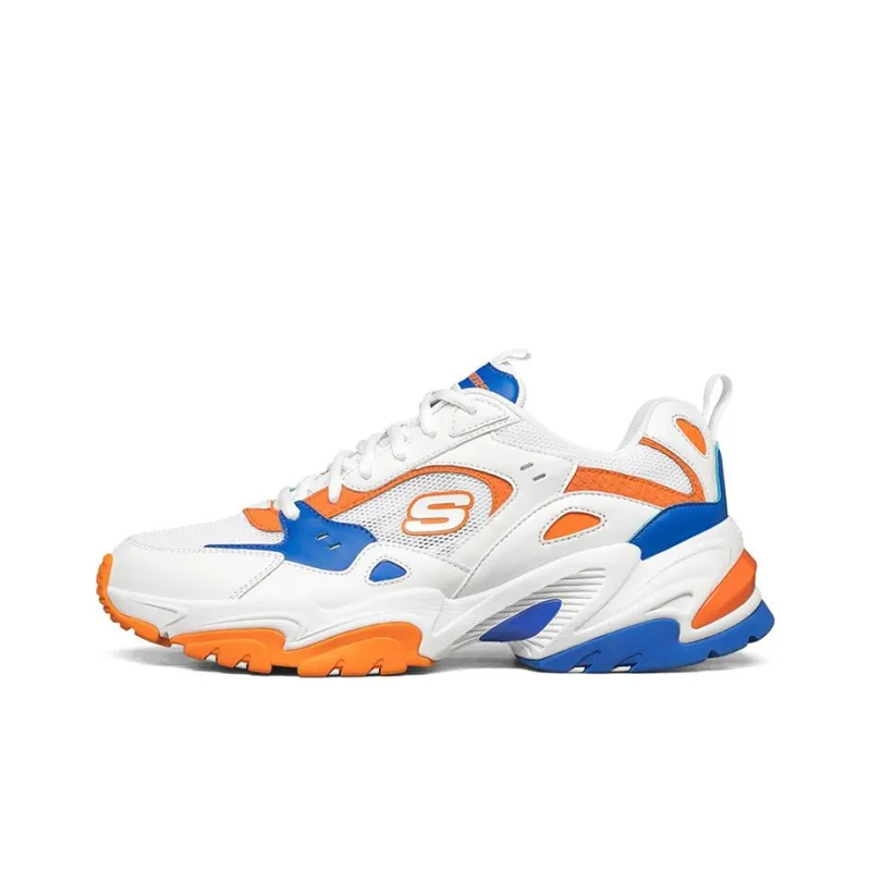 Skechers Stamina V2 Cushioning Anti Slip Wear Resistant Breathability Low Top Chunky Sneakers Men's White Orange Blue-0