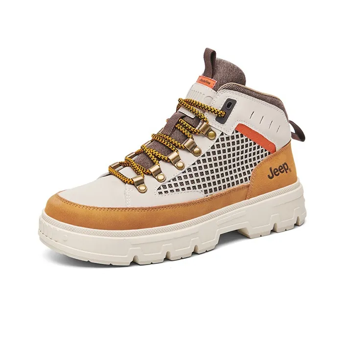 Jeep Abrasion Resistant Height Increasing Ankle Length Outdoor Boots Men's Beige Brown-3