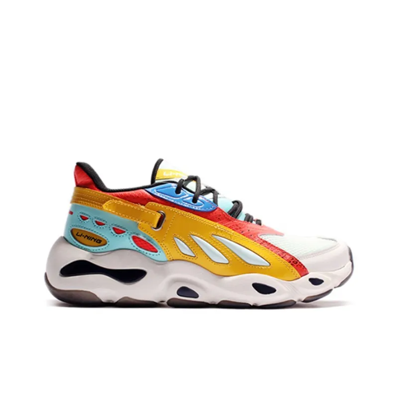 LiNing Butterfly Anti Slip Wear Resistant Low Top Chunky Sneakers Men's Red Yellow-1
