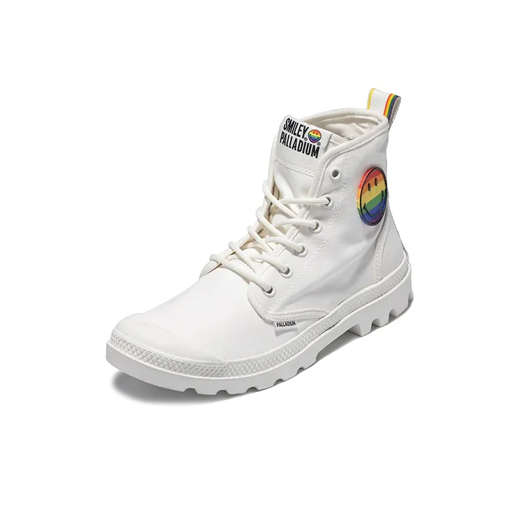 Palladium Pampa Smiley Pride Wear Resistant Slip Resistant High Top Canvas Shoes Unisex White-1