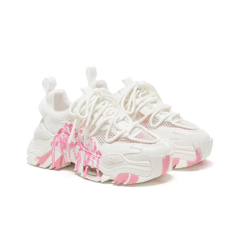 VITTORIO VENTURA Low Top Chunky Sneakers Women's Pink White Graffiti-1