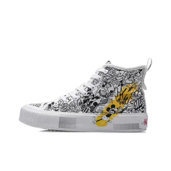 Disney x LiNing Durable Breathable High Top Canvas Shoes Women's Black White
