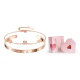 Roman Numeral Bangle+Small Round Pendant Bracelet+Valentine's Day Box