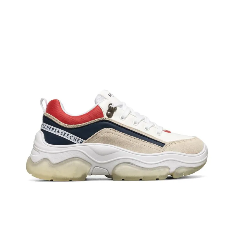 Skechers Street Amp'D Cushioning Anti-Slip And Wear-Resistant Low-Top Chunky Sneakers Women's White Blue Red-1