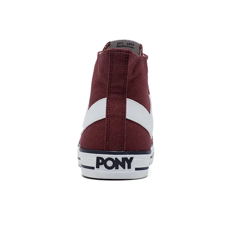 PONY Anti Slip Wear Resistant Breathable Lightweight Balance Support Coverage High Top Canvas Shoes Men's Burgundy-4