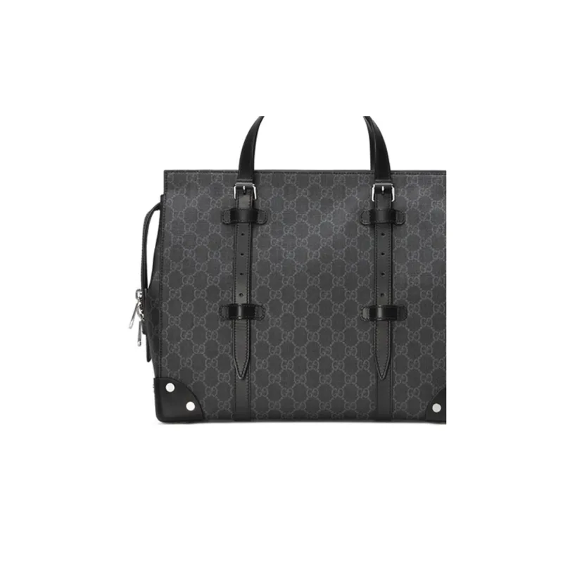 GUCCI GG Canvas With Leather Corner Covered Tactical Tote Bag Crossbody Bag, Handbag Medium Size Men's Black-7