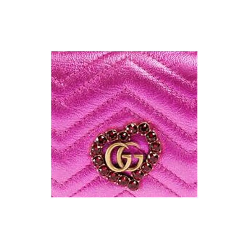GUCCI Marmont Valentine's Day Collection Quilting Leather Card Holder Wallet Regular Women's Fuchsia-5