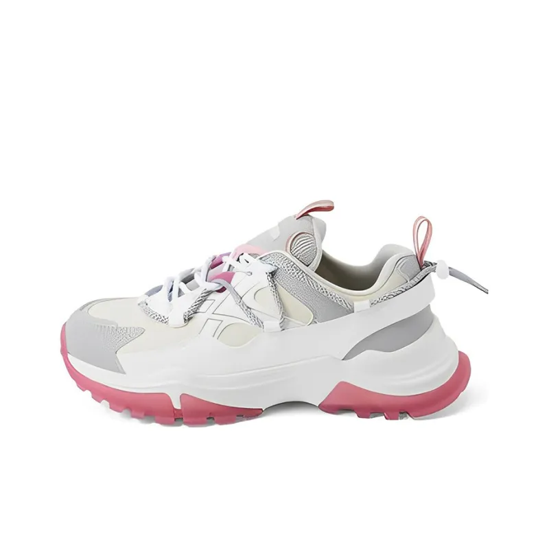 Discovery Expedition Anti Slip And Wear Resistant Lightweight Low Top Chunky Sneakers Women's White Pink-0