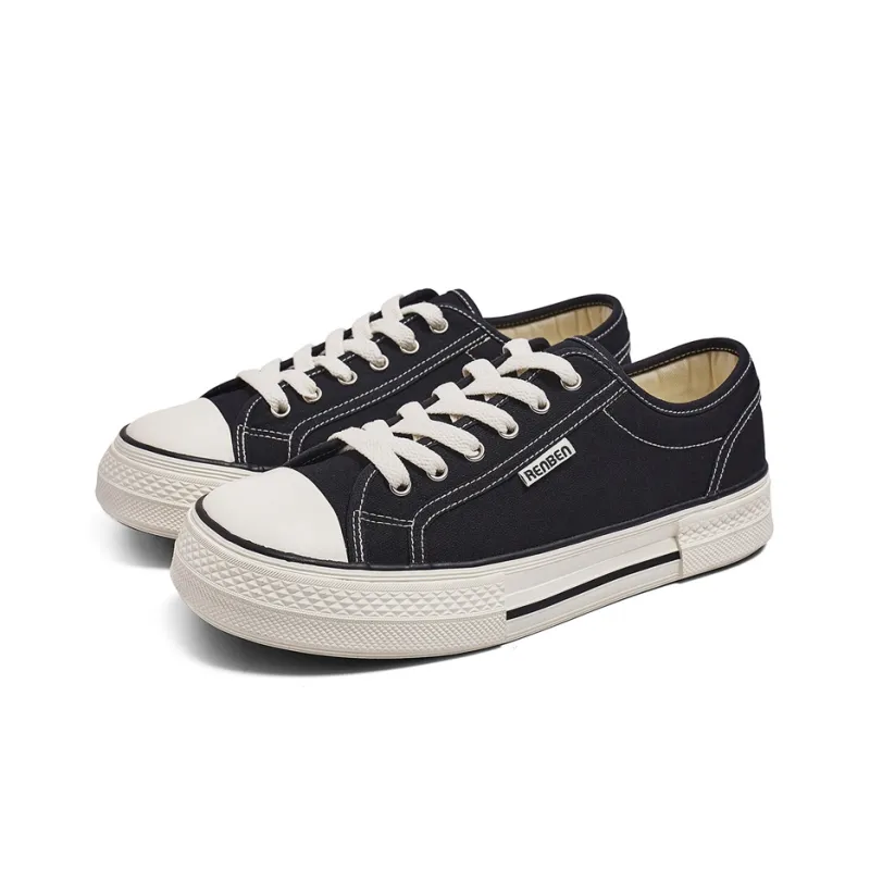 RENBEN Non slip Lightweight Low Top Canvas Shoes Men's Black-2