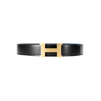 HERMES Leather Belts Men Black/Dark Blue