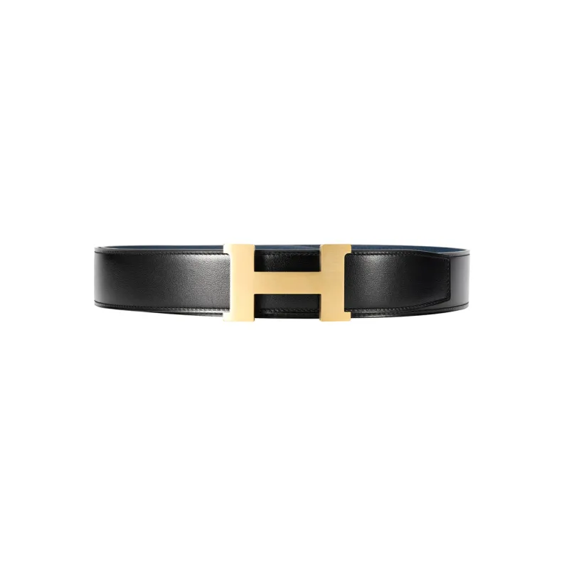 HERMES Togo Leather Belts Men Black/Dark Blue-0