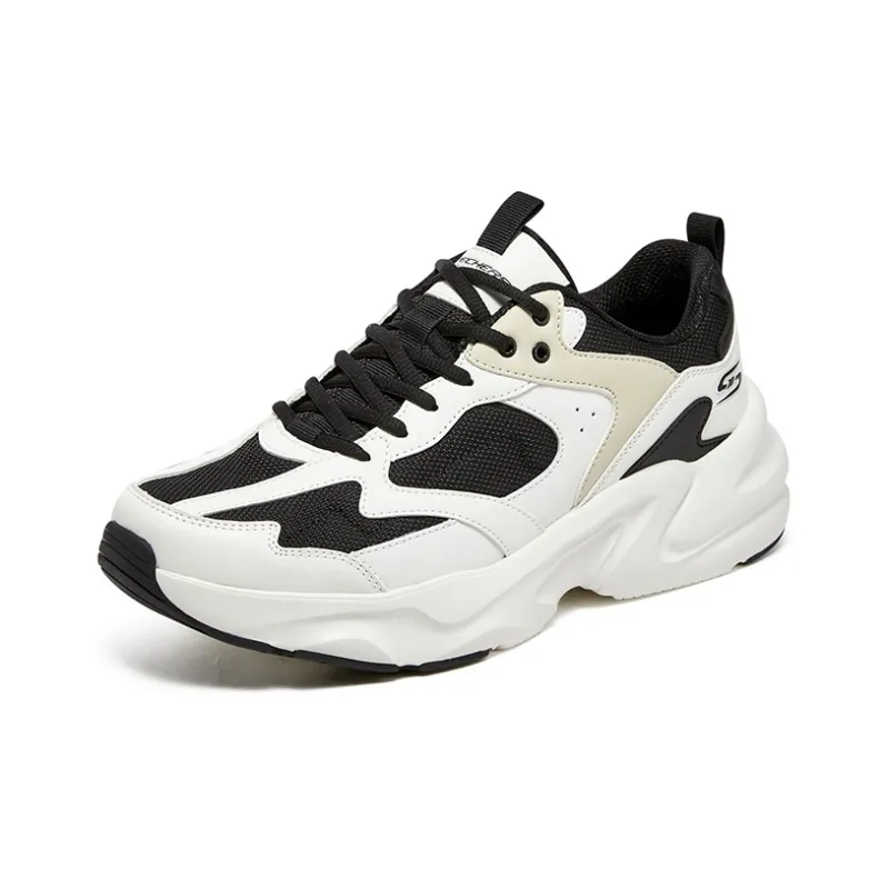Skechers D'LITES Surfing Non slip Wear resistant Shock Absorption Low Top Chunky Sneakers Men's White Black Beige-2