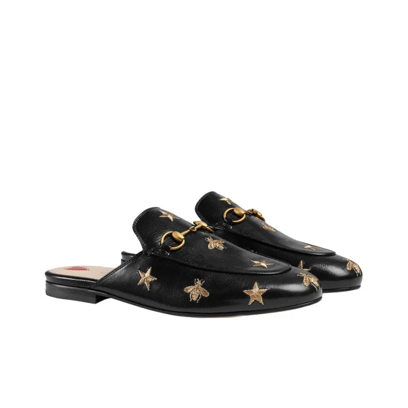 GUCCI 2015 Re Edition Princetown Leather Patchwork Slip Resistant Closed Toe Slippers Women's Black-1