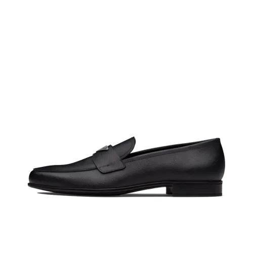 PRADA Plaque Loafer Black Saffino Leather