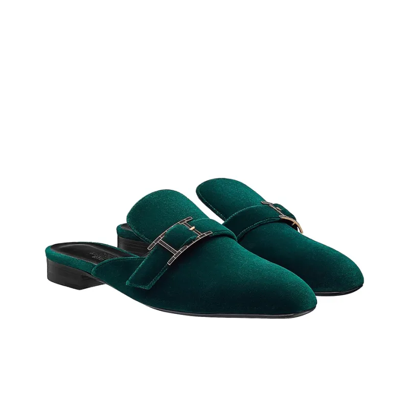 HERMES Beauty Closed Toe Slippers Women's Green-2