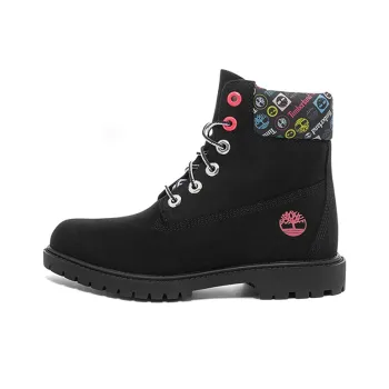 Timberland Heritage 6 Inch Waterproof Boots 'Black Nubuck With Colorful Logos' Women's
