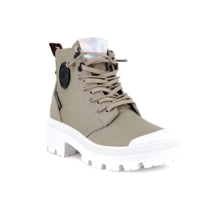 Palladium Pallabase Metro Anti-Slip And Wear-Resistant Height Increasing High-Top Canvas Shoes Women's Khaki-2