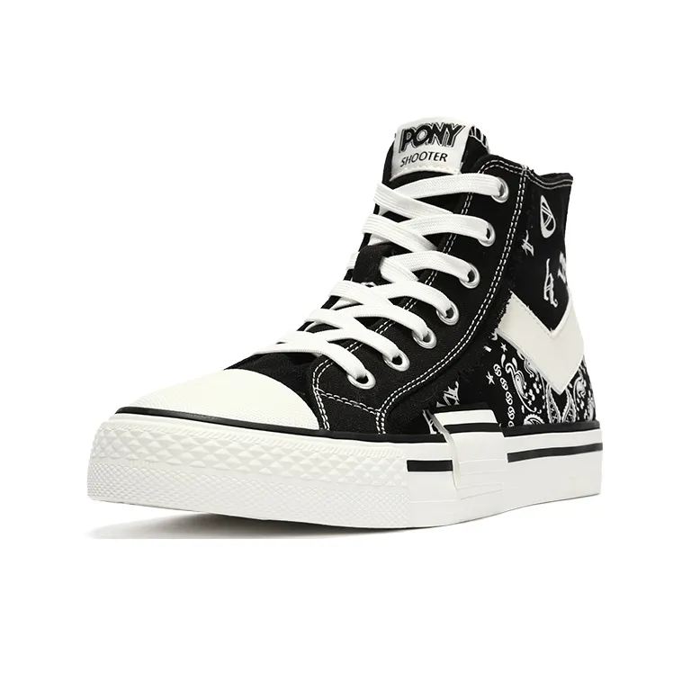 PONY Shooter Anti Slip Wear Resistant Lightweight Cushioning Breathable High Top Canvas Shoes Women's Black-1