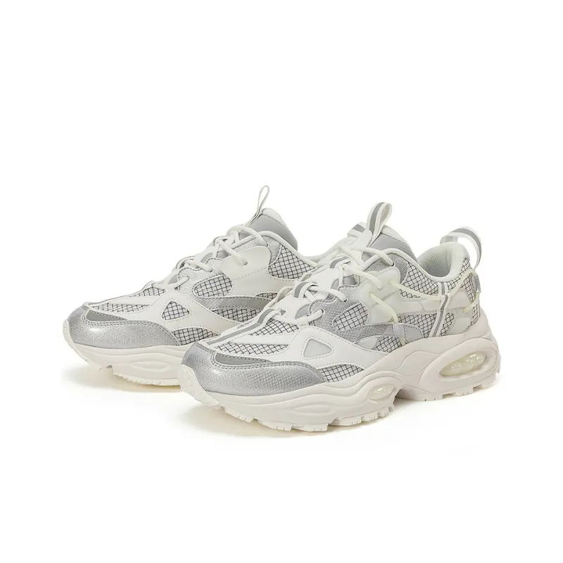Kappa Cushioned Wear Resistant Height Increasing Low Top Chunky Sneakers Unisex White Silver-2