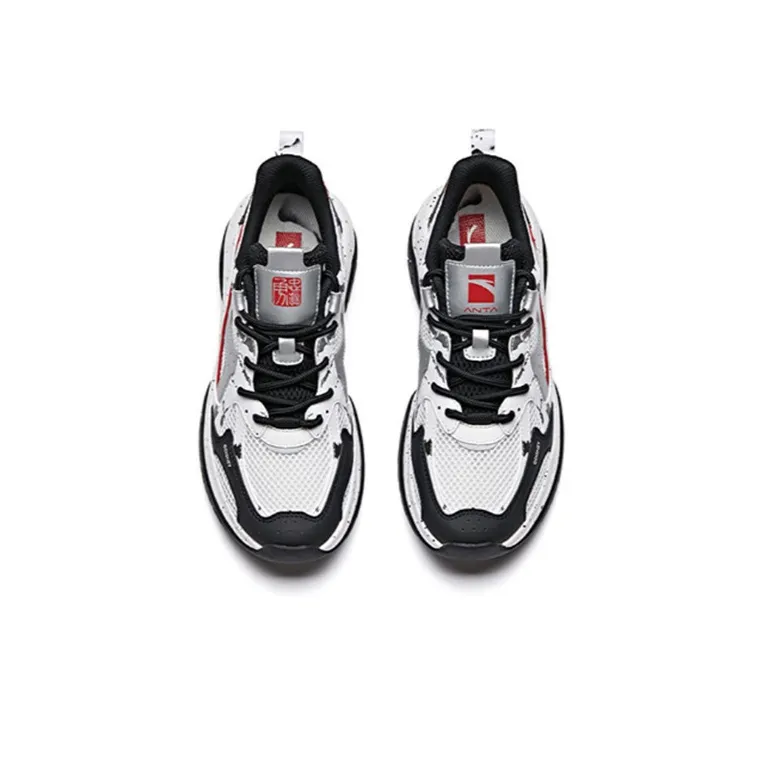 Anta Cushioned Anti Slip And Wear Resistant Lightweight Low Top Chunky Sneakers Women's Black White Red-2