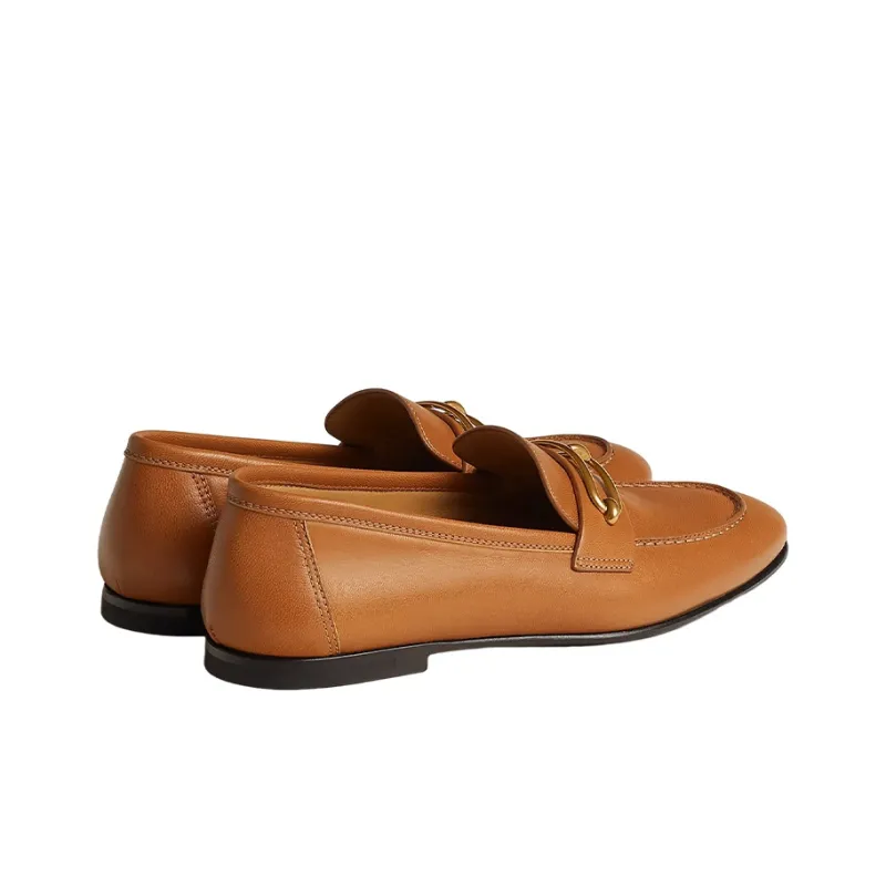 HERMES Colette Loafers Women's Brown-4